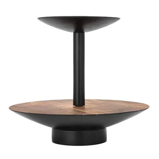 Hello Honey&reg; 9" Round 2-Tier Acacia Wood & Metal Tray {5}