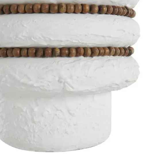 White Glass Textured Decorative Vase with Brown Wood Beaded Stripes Set {6}