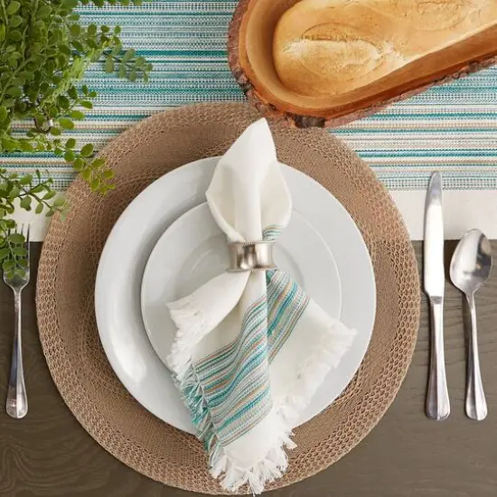 DII&reg; 20" x 20" Fringed Striped Napkins, 6ct. Teal {7}