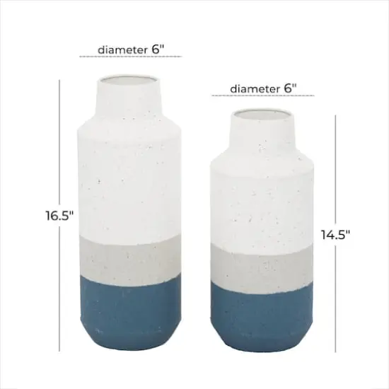 Set of 2 White Metal Coastal Style Vase 16", 14" {7}