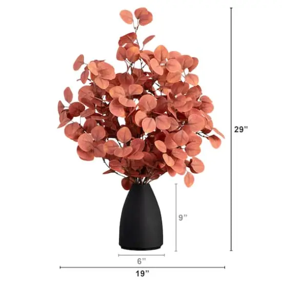 29" Artificial Coral Eucalyptus Arrangement in Black Vase {7}