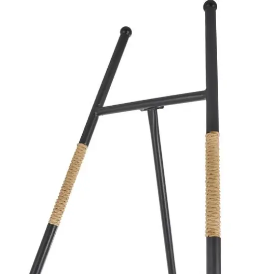 64" Black Metal Slim Foldable 2-Tier Easel with Wrapped Rattan Accents {9}