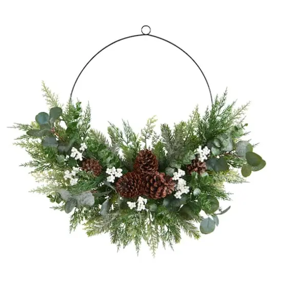 28" Christmas Pine, Eucalyptus & Berries Metal Circlet Wreath {1}