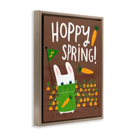 Stupell Industries Happy Spring Bunny & Carrots Floater Framed Art Brown {4}