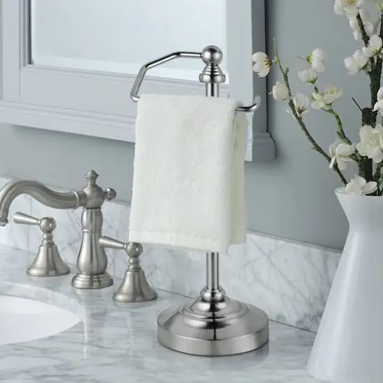 SunnyPoint 16.75" Satin Nickel Deluxe Free Standing Heavy Weighted Countertop Fingertip Towel Holder Stand {4}
