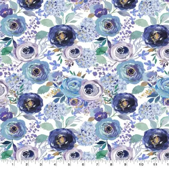 Suzanne Nicoll Blue Peacock Floral No.2 Cotton Fabric {1}