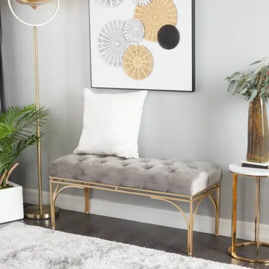 Grey Metal Glam Bench, 19" x 39" x 17" {9}