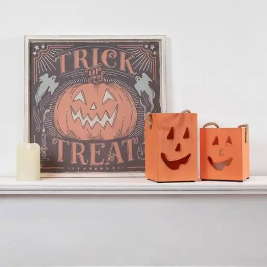 18.75" Trick or Treat Jack O Lantern Halloween Wall Sign {3}