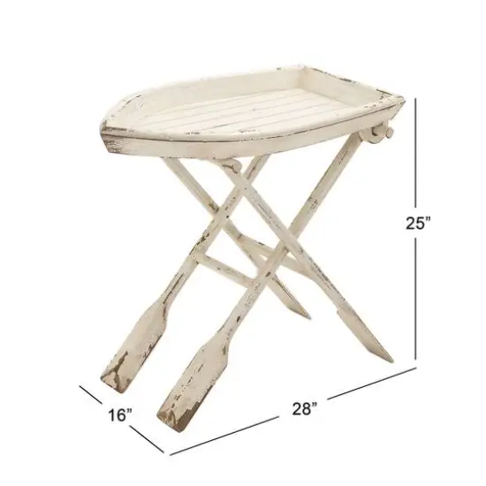 25" White Chinese Fir Coastal Accent Table {5}