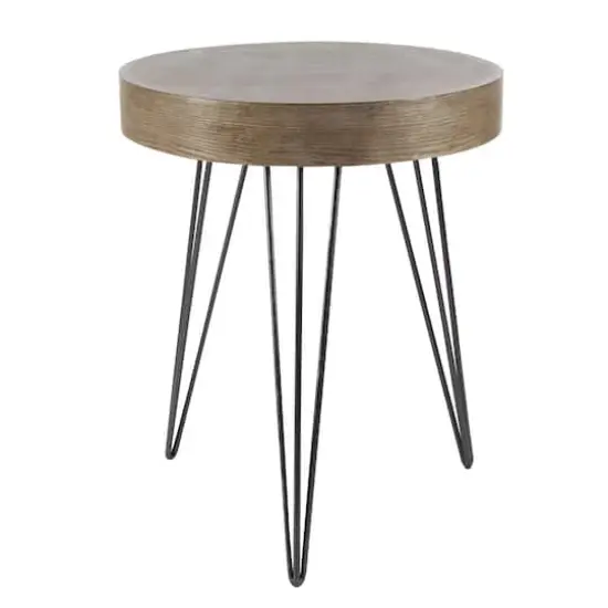 Brown Wood & Metal Modern Accent Table {1}