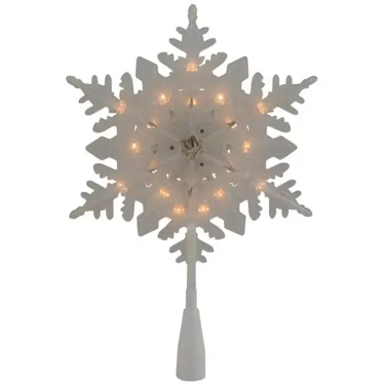 10" Lighted White Frosted Stacked Snowflake Christmas Tree Topper, Clear Lights {12}