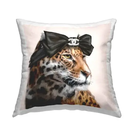 Stupell Industries Fashion Leopard Chic Animal Black Bow Glam Throw Pillow 18" x 18" {1}