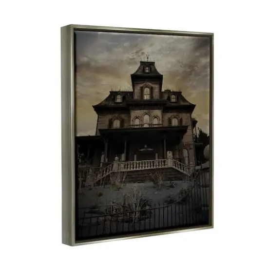 Stupell Industries Haunted House Landscape Framed Floater Canvas Wall Art Gray {4}