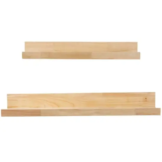 Light Brown Wood 2 Shelves Wall Shelf with Lip Set of 2 18", 24" {1}
