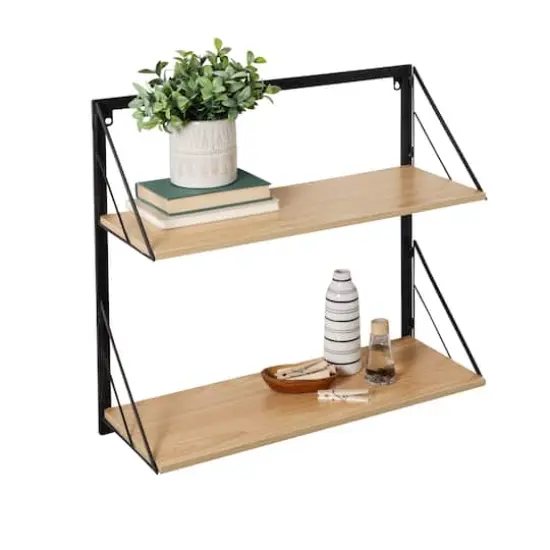Honey Can Do Maple Modern 2 Tier Wall Mounted Shelf {1}