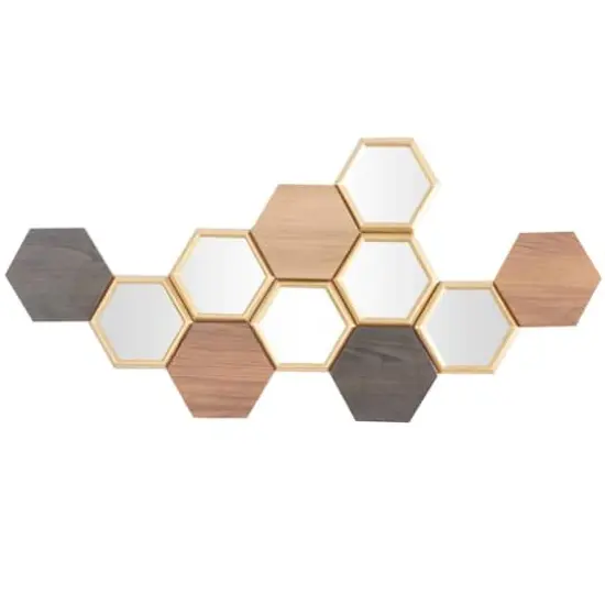 CosmoLiving by Cosmopolitan Brown Wood Honeycomb Geometric Wall Decor with Mirrors 40" x 1" x 19" {1}