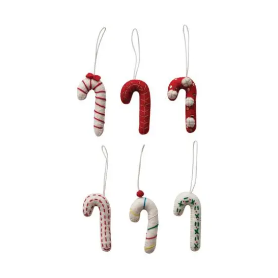 Hello Honey&reg; 6 Pack 4" Embroidered Candy Cane Wool Felt Ornaments {1}