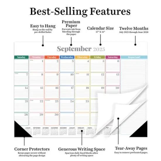 July 2025 - June 2026 Medium Rainbow Blocks Desk Pad Monthly Blotter Calendar {4}