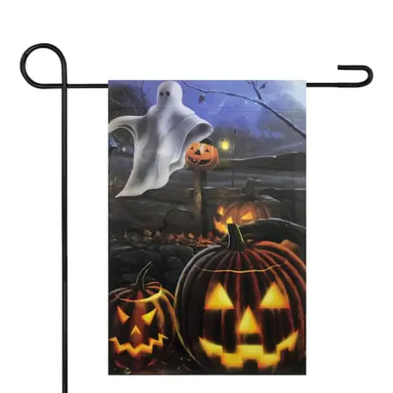 Pumpkins & Ghost Spooky Halloween Outdoor Garden Flag, 12.5" x 18" {3}