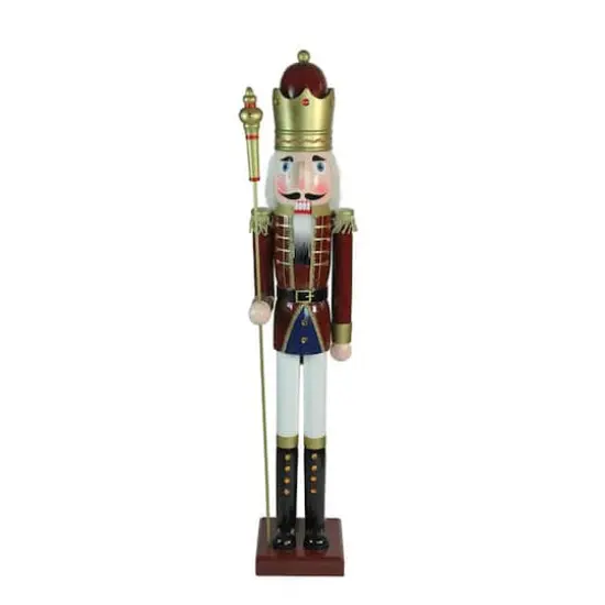 48'' Brown and White Wooden Christmas Nutcracker King with Scepter Decoration {1}