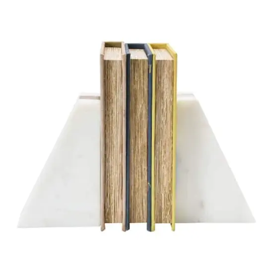 Hello Honey&reg; 6" White Marble Geometric Bookends with Wood Inlay {5}