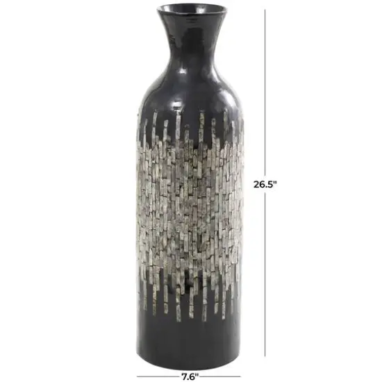 27" Black Capiz Shell Handmade Vase with Gray Ombre Design {6}