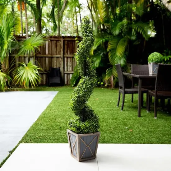 4ft. LED UV Resistant Boxwood Spiral Topiary Tree in Decorative Planter {9}