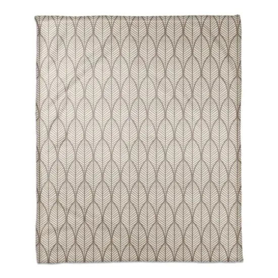 Taupe Geo Leaves Coral Fleece Blanket {1}