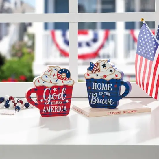 Glitzhome&reg; Patriotic Americana Coffee Cup Table D&eacute;cor Set {3}