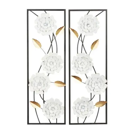 36" White Floral Contemporary Wall D&eacute;cor Set {1}