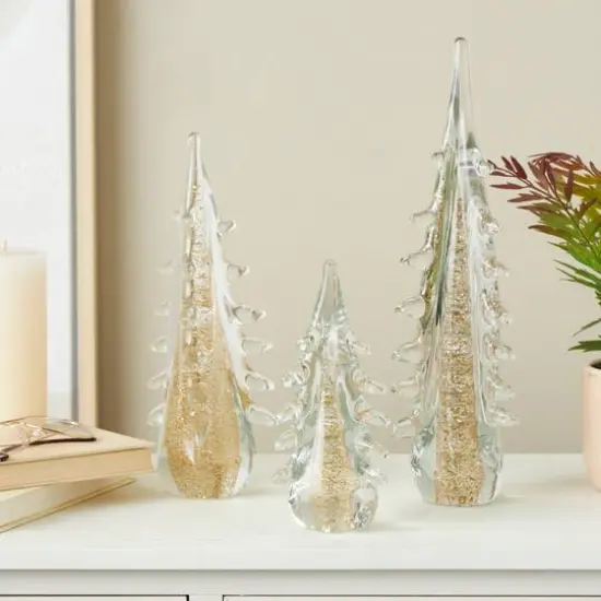 Gold & Clear Decorative Glass Sculpture Set {3}
