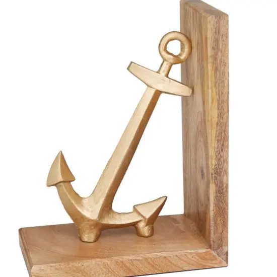 9" Gold Aluminum Anchor Bookends Set {4}