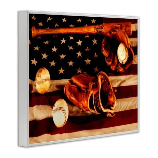 Stupell Industries Vintage American Flag Baseball Photo Framed Giclee Art White {4}
