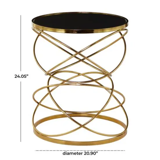 24" Open Ring Accent Table with Black Marble Top Gold {7}