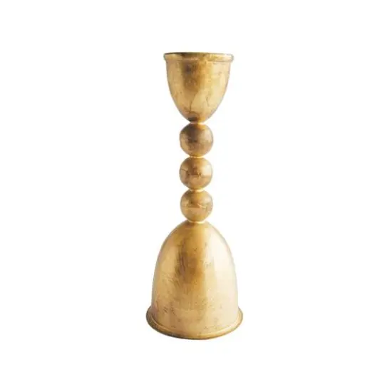 Hello Honey&reg; 9" Brass Finish Round Distressed Metal Taper Candleholder {1}