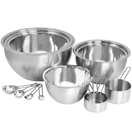 MegaChef 14 Piece Stainless Steel Measuring Cup & Spoon Set with Mixing Bowls {1}