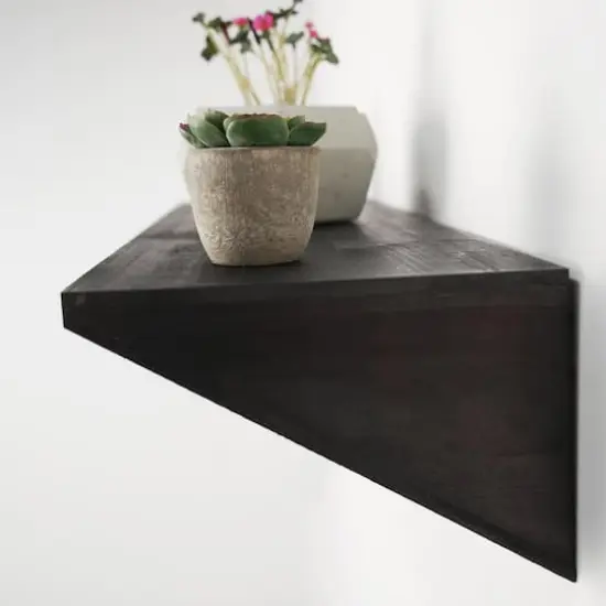 Small Black Wedge Wood Floating Wall Shelf {5}