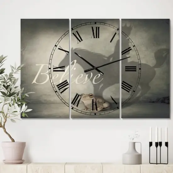 Designart 'Believe Shadow Ii Large Cottage Multipanel Wall Clock {3}
