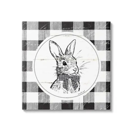 Stupell Industries Detailed Easter Bunny Drawing Spring Plaid Border Canvas Wall Art {1}