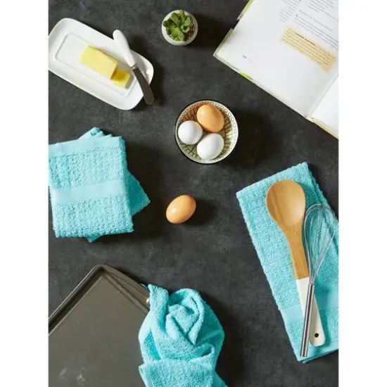 DII&reg; Solid Aqua Waffle Terry Dishtowel, 4ct. {8}