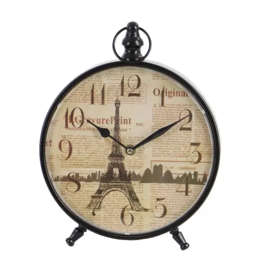 12" Wide Round Vintage Black Metal Clock Set {4}