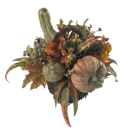 15" Green Fall Pumpkin & Berry Table Arrangement in Twig Base {3}
