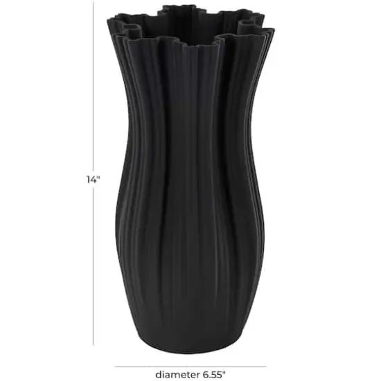 Black Contemporary Abstract Ribbed Ceramic Tulip Vase {5}