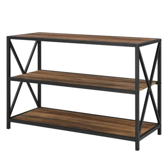 Walker Edison Rustic Oak X-Frame Industrial Wood Bookshelf {1}