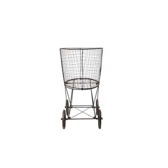 Hello Honey® 27" Vintage Reproduction Metal Laundry Basket on Wheels Gray {6}