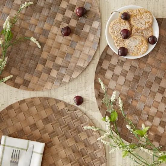DII&reg; Reversible Round Basket Weave Woven Placemats, 4ct. Leather Brown {7}