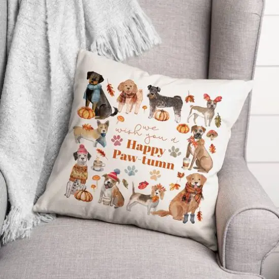 Happy Paw-tumn 18" x 18" Indoor / Outdoor Pillow {3}
