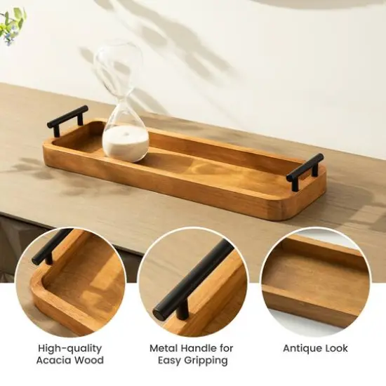 Glitzhome&reg; Rectangle Acacia Wood Trays Set {3}