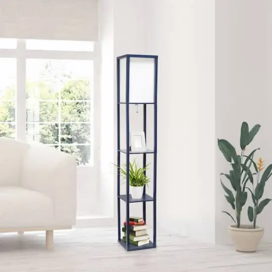 Lalia Home 5ft. Column Shelf Floor Lamp with Linen Shade Navy {5}