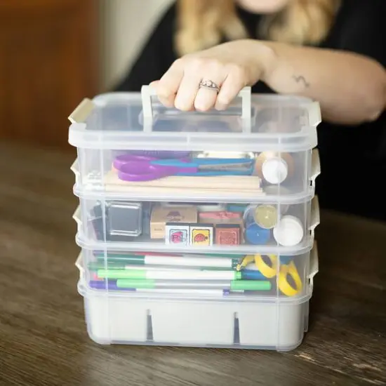 Everything Mary Four Tray Plastic Storage Organizer Clear/Gray {11}